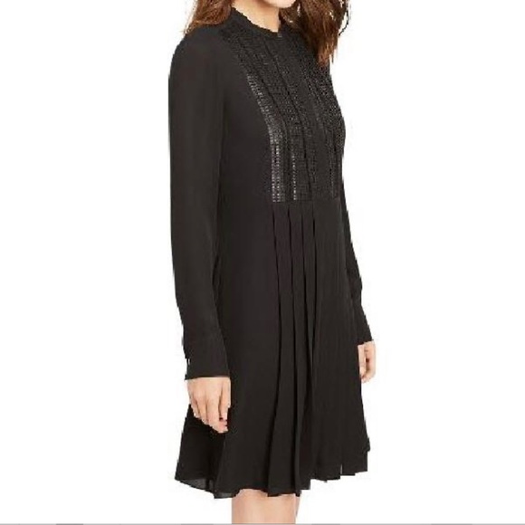 Vince Black Pleated Long Sleeve Dress with Lattice Bib; Size 2 - Picture 2 of 11